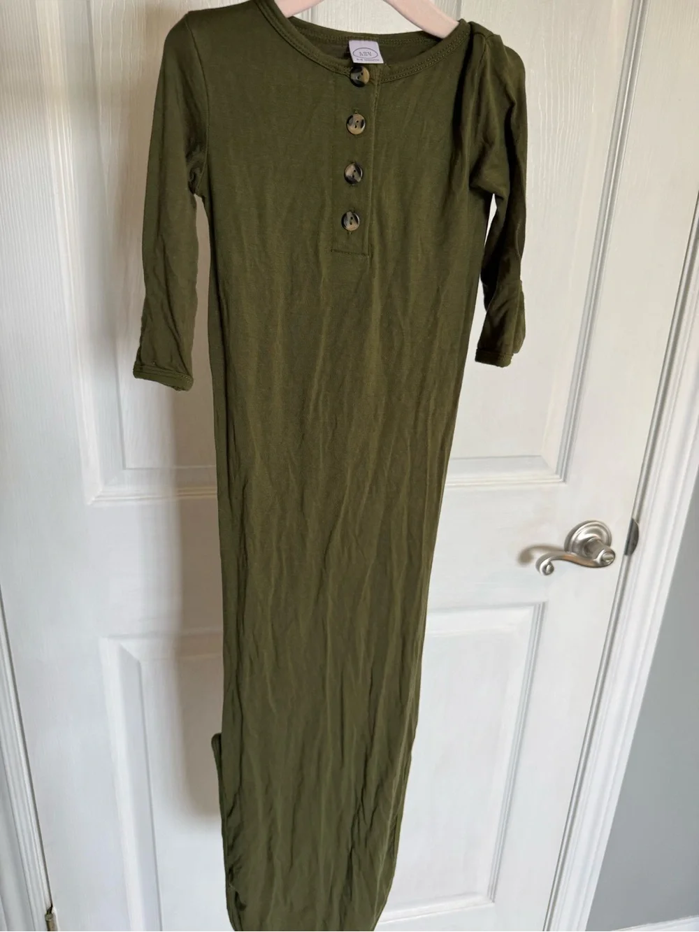 Lou Lou & Co Riley Knotted Bamboo Gown - Olive Green Pajama size 3-6 months